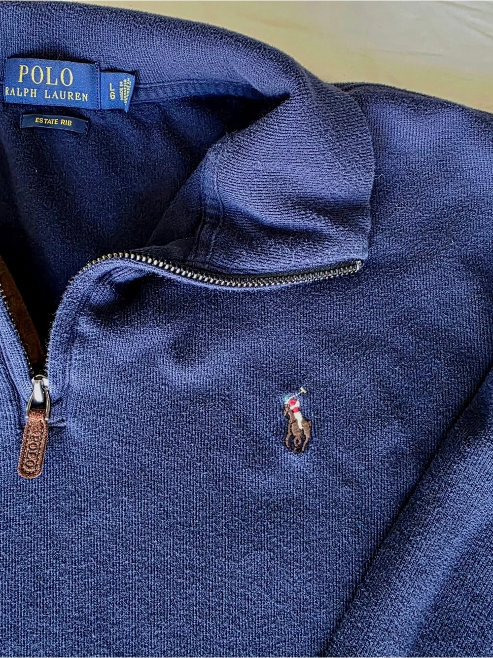 Polo Ralph Lauren Estate Rib Navy Quarter Zip Pullover Men’s L